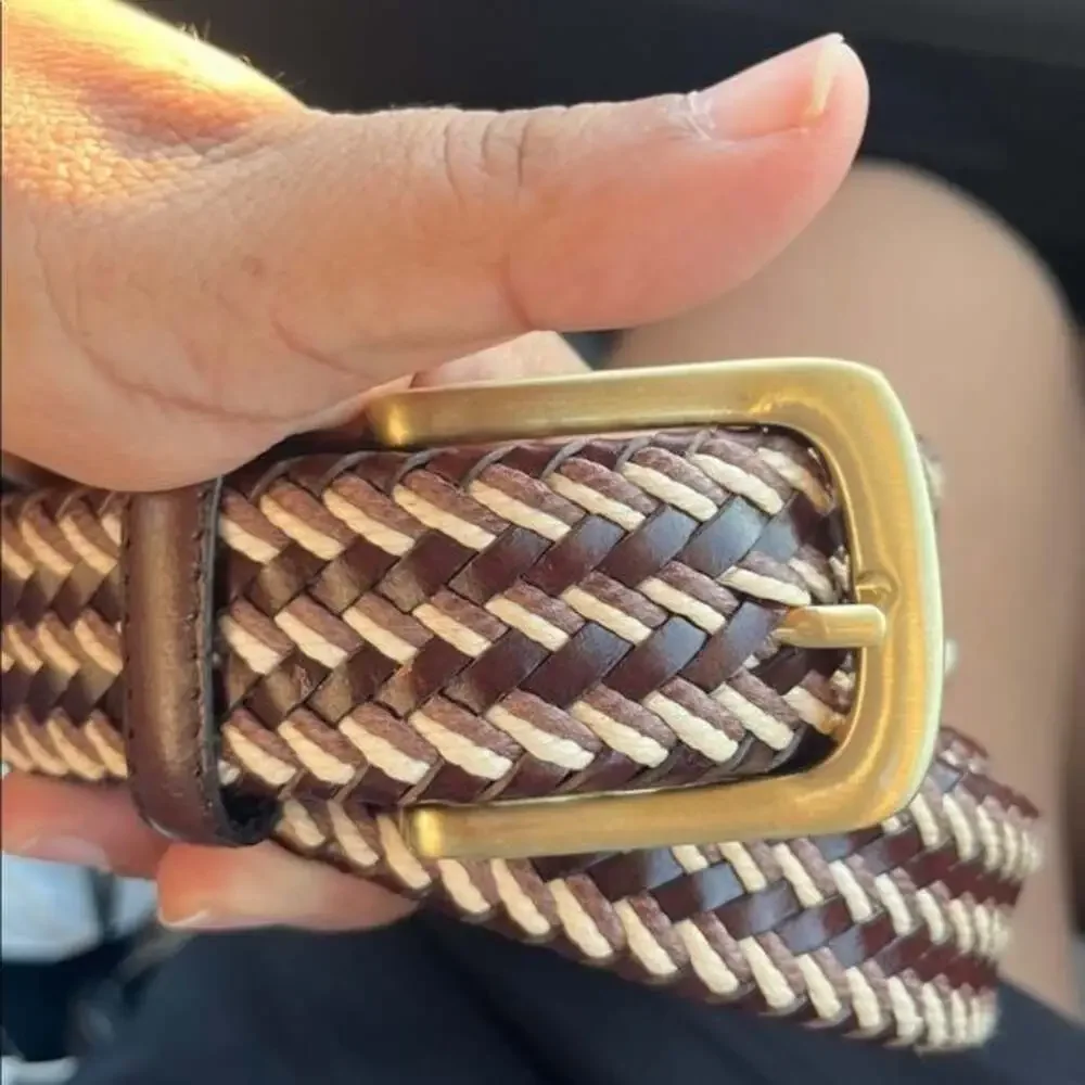 leather braided belt in brown and tan 42”